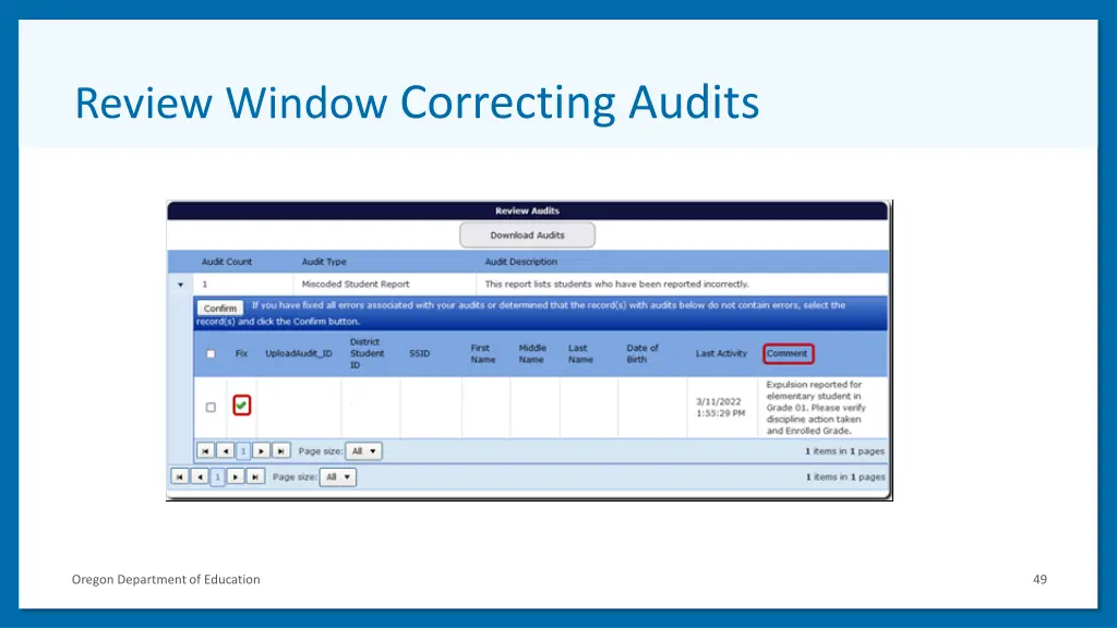 review window correcting audits