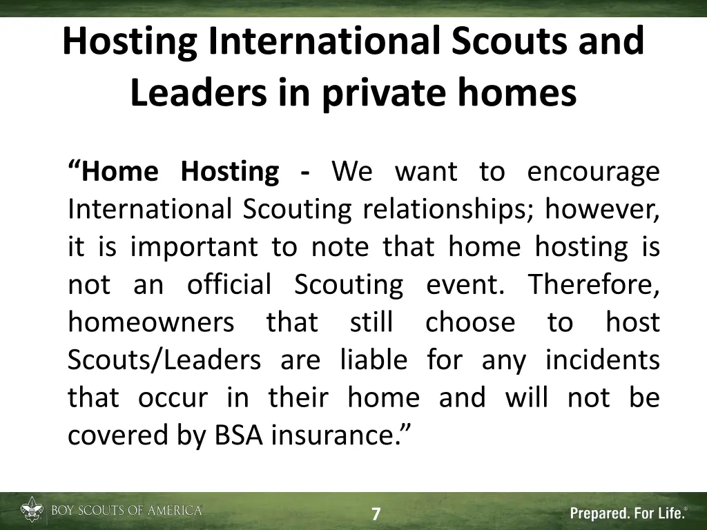 hosting international scouts and leaders