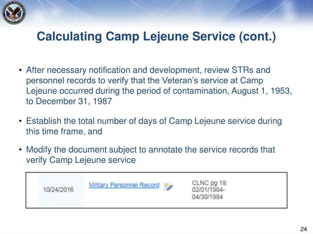 calculating camp lejeune service cont