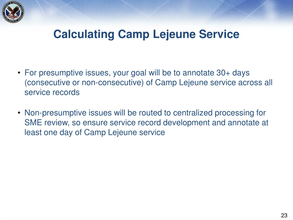 calculating camp lejeune service