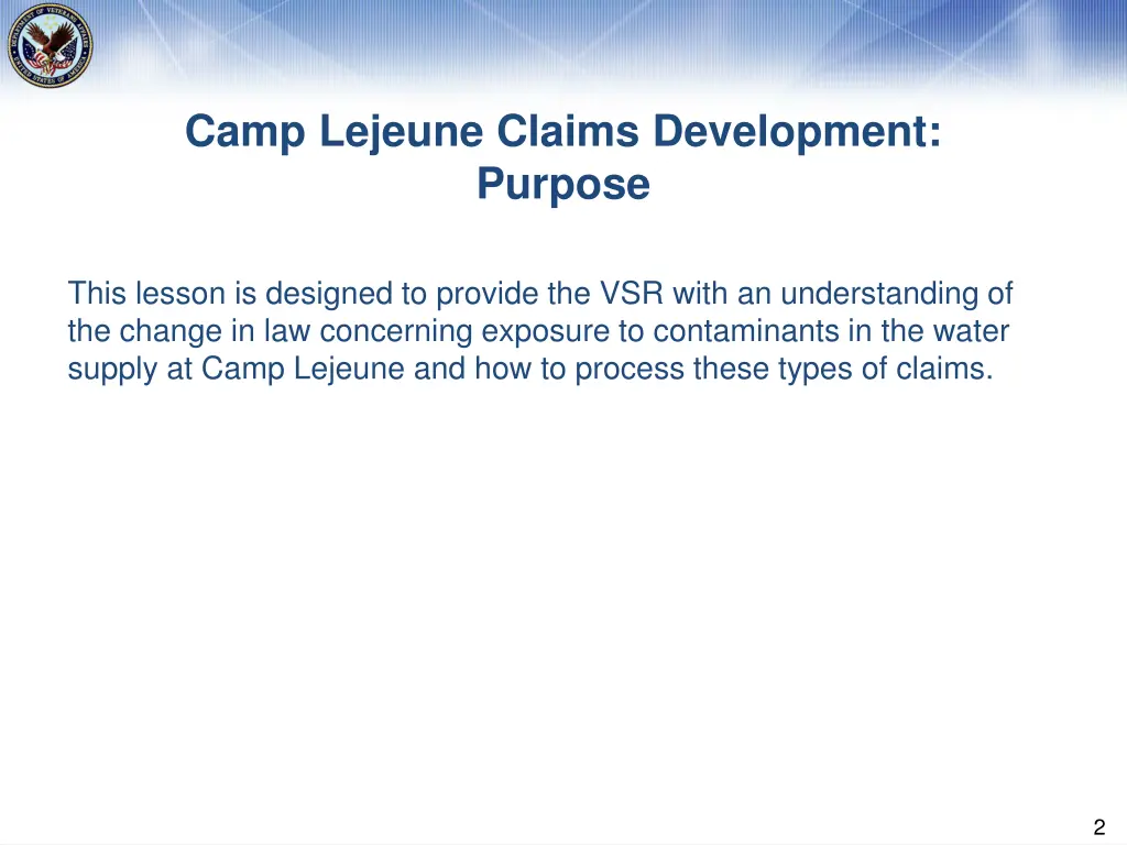 camp lejeune claims development purpose