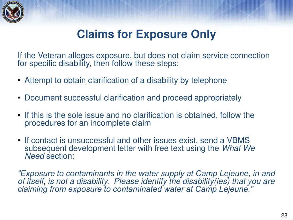 claims for exposure only