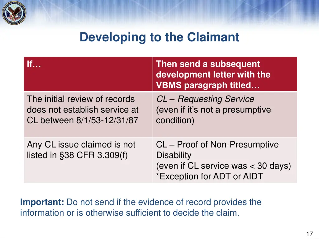 developing to the claimant