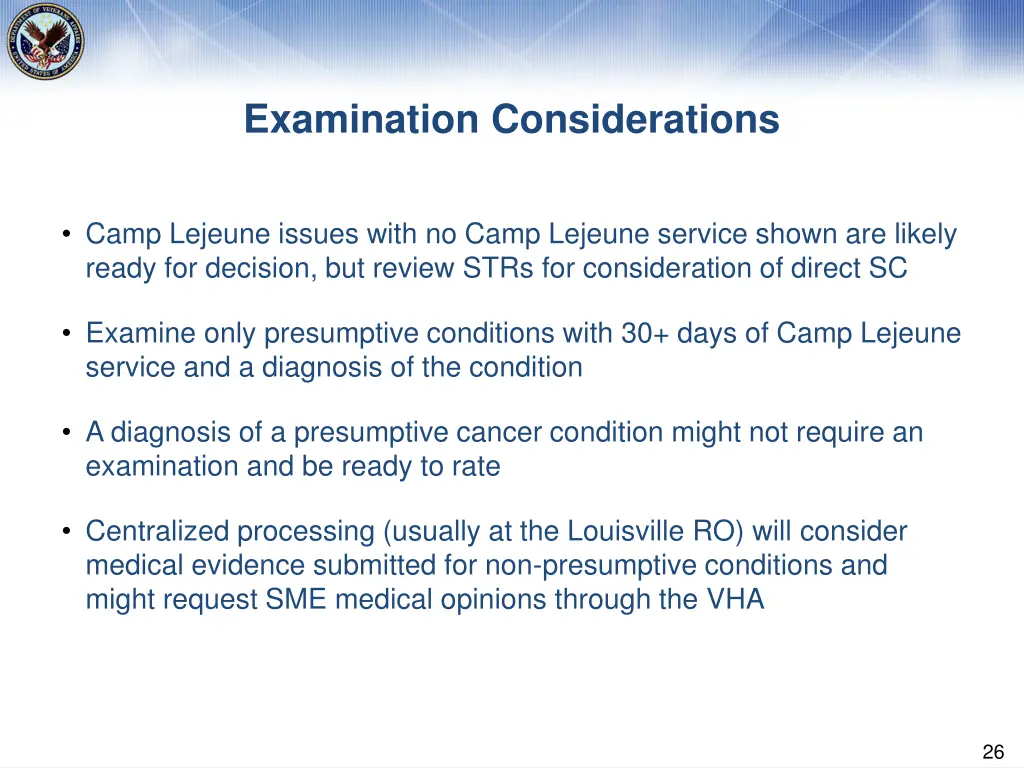 examination considerations