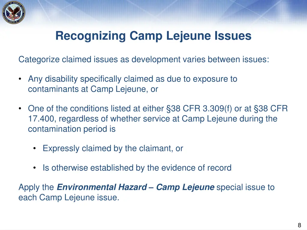 recognizing camp lejeune issues