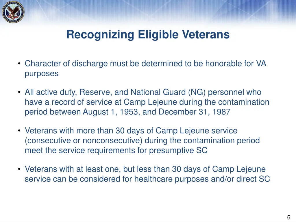 recognizing eligible veterans