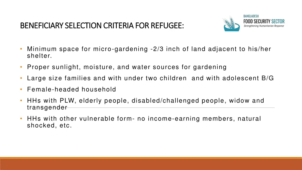 beneficiary selection criteria for refugee