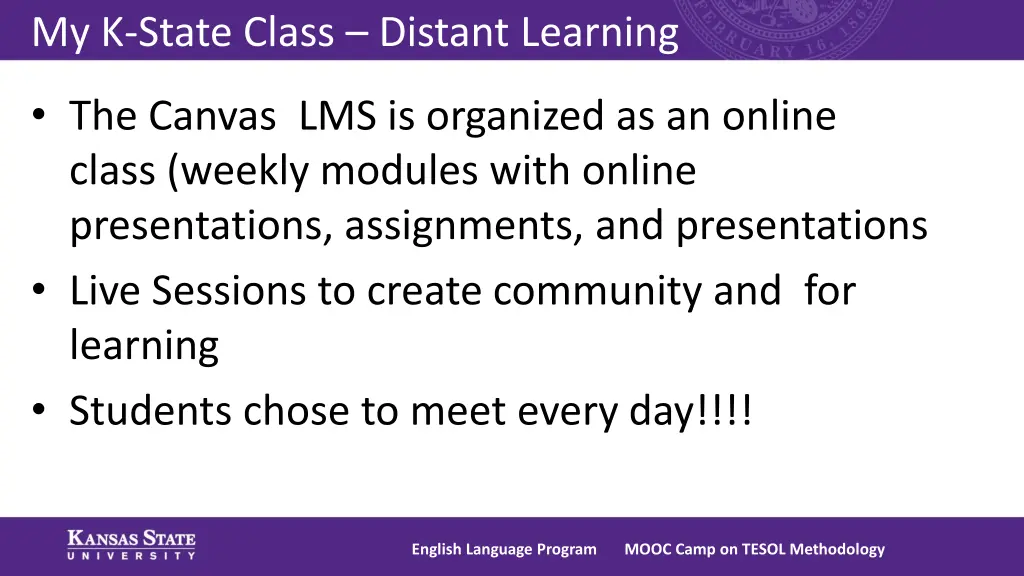 my k state class distant learning