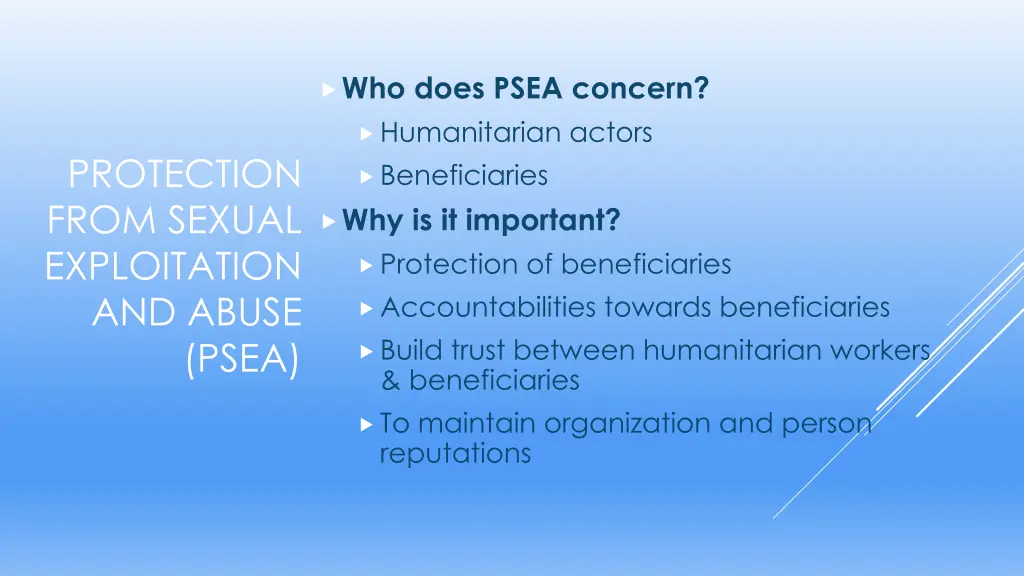 who does psea concern humanitarian actors