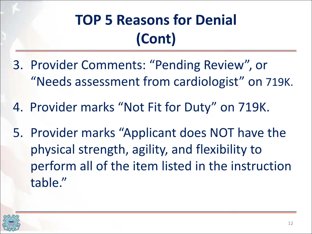 top 5 reasons for denial cont