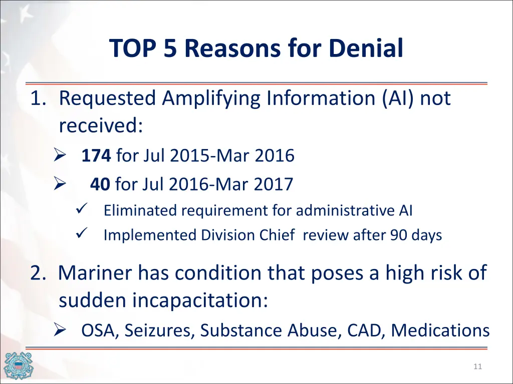 top 5 reasons for denial