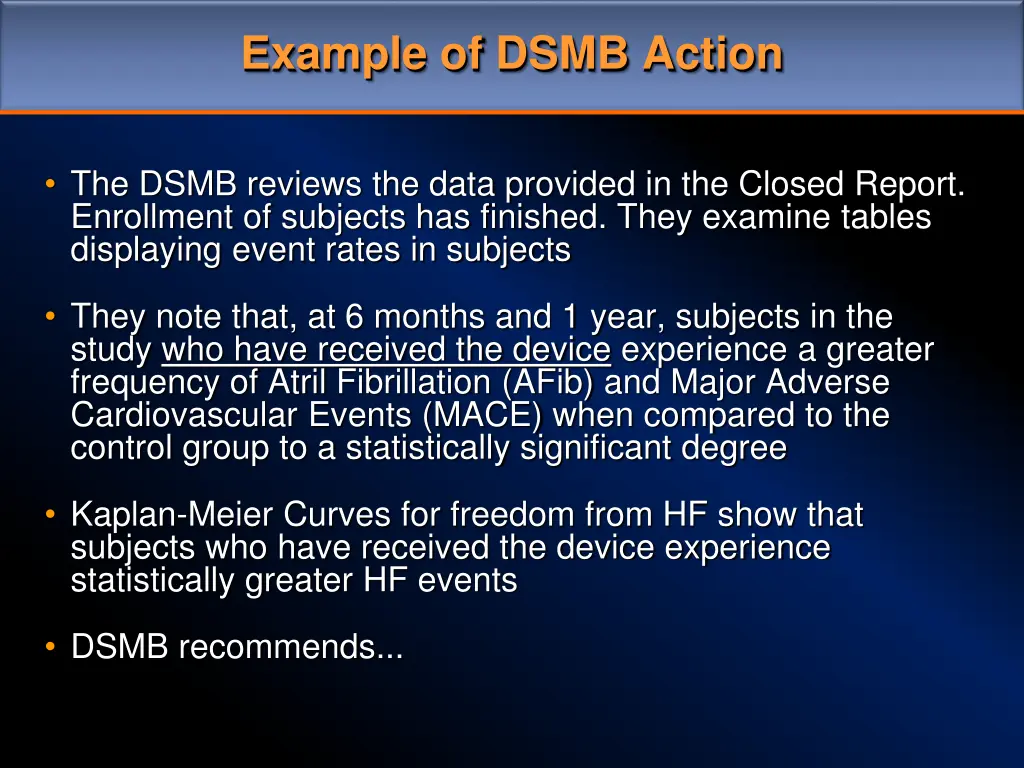 example of dsmb action 1