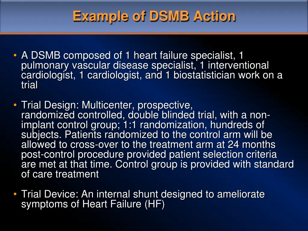 example of dsmb action