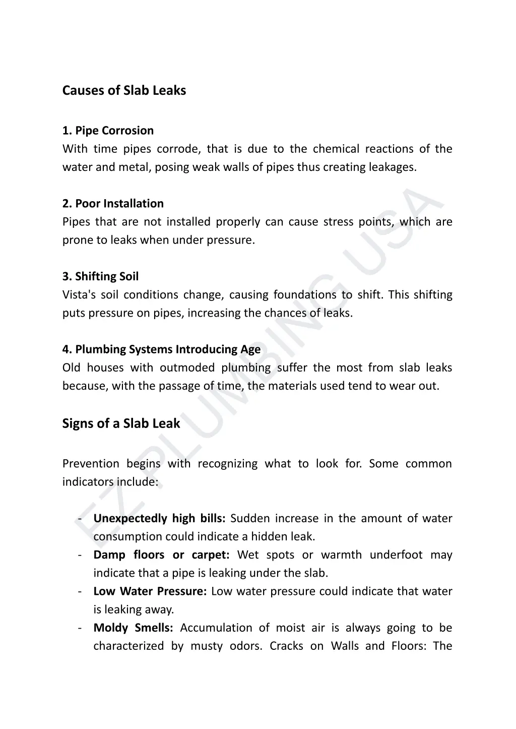 causes of slab leaks