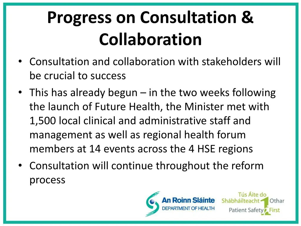 progress on consultation collaboration