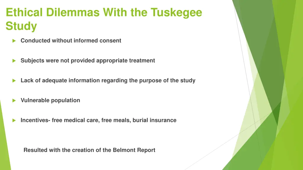 ethical dilemmas with the tuskegee study