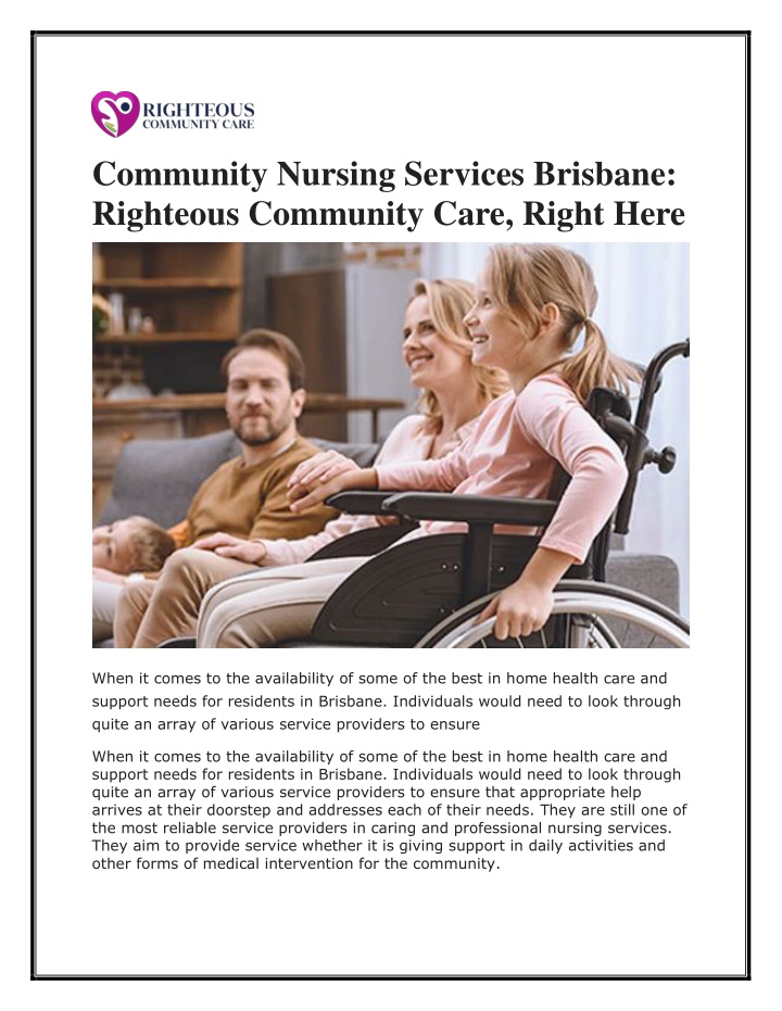 community nursing services brisbane righteous