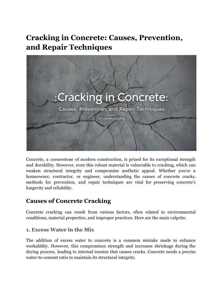 cracking in concrete causes prevention and repair