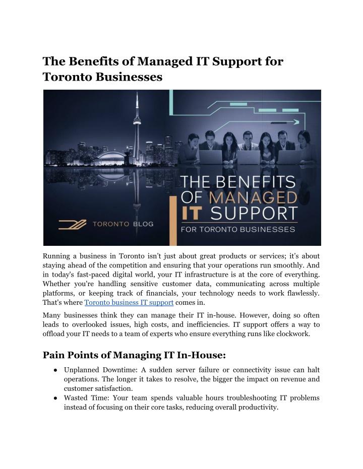 the benefits of managed it support for toronto