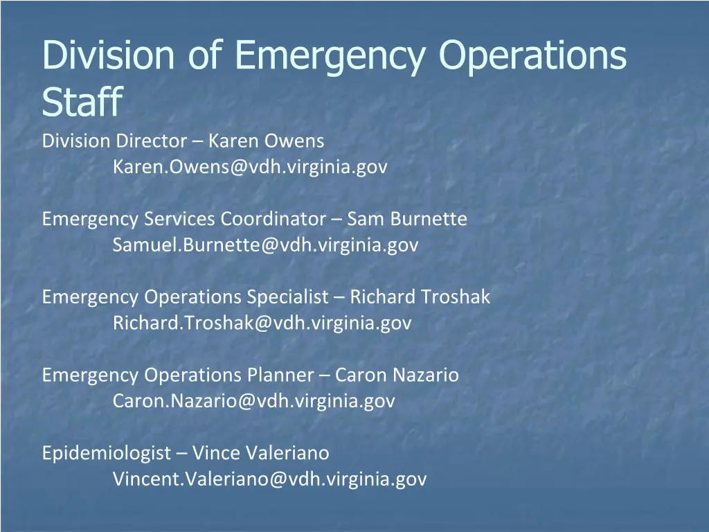 division of emergency operations staff division