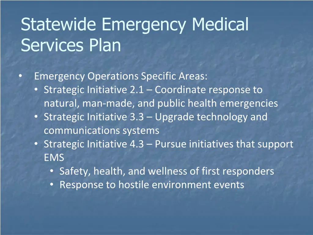 statewide emergency medical services plan