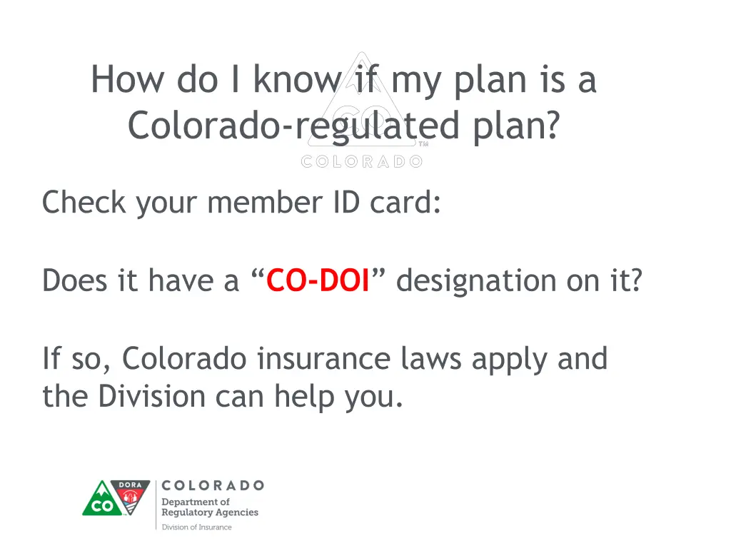 how do i know if my plan is a colorado regulated