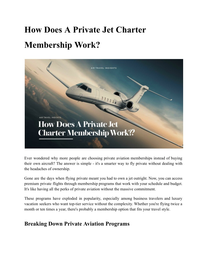 how does a private jet charter