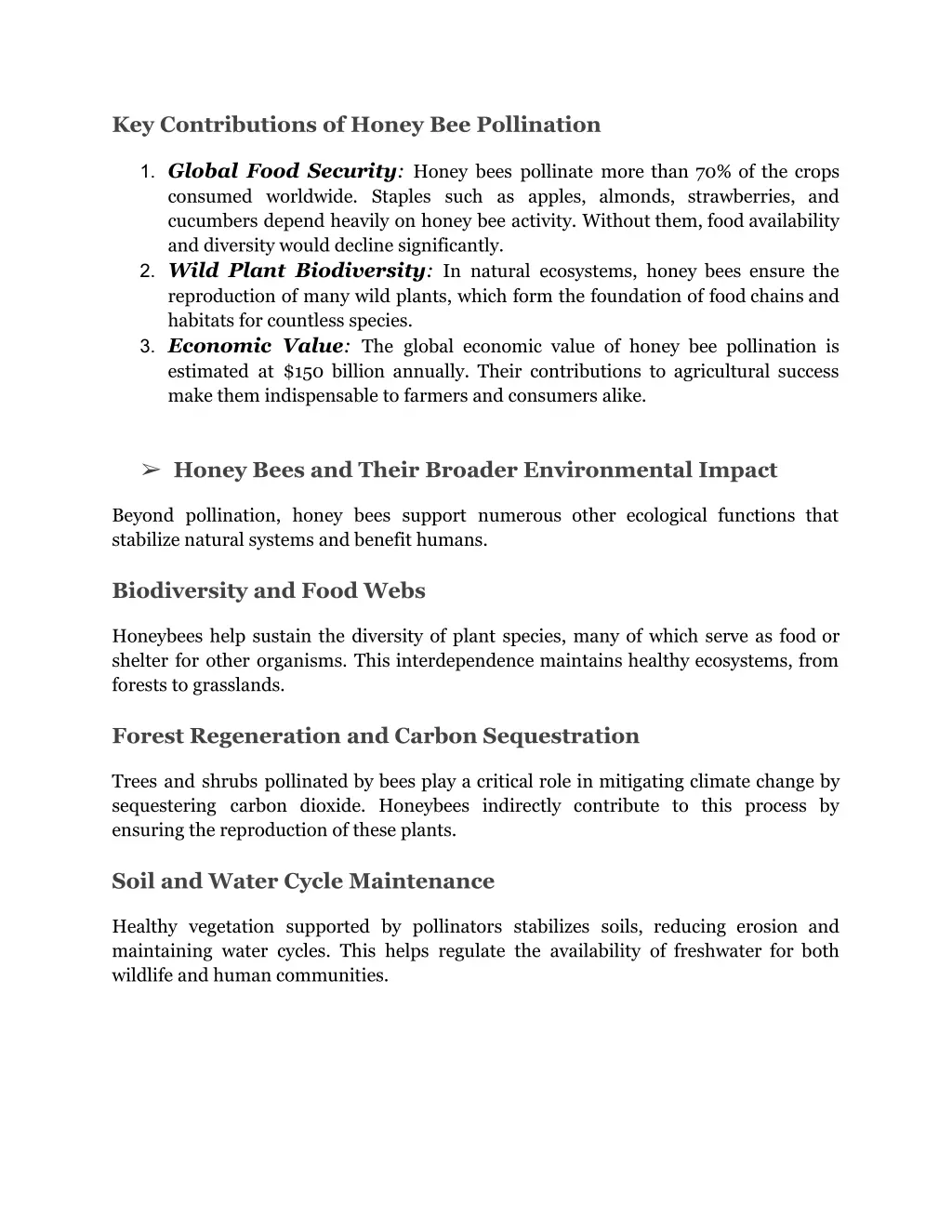 key contributions of honey bee pollination