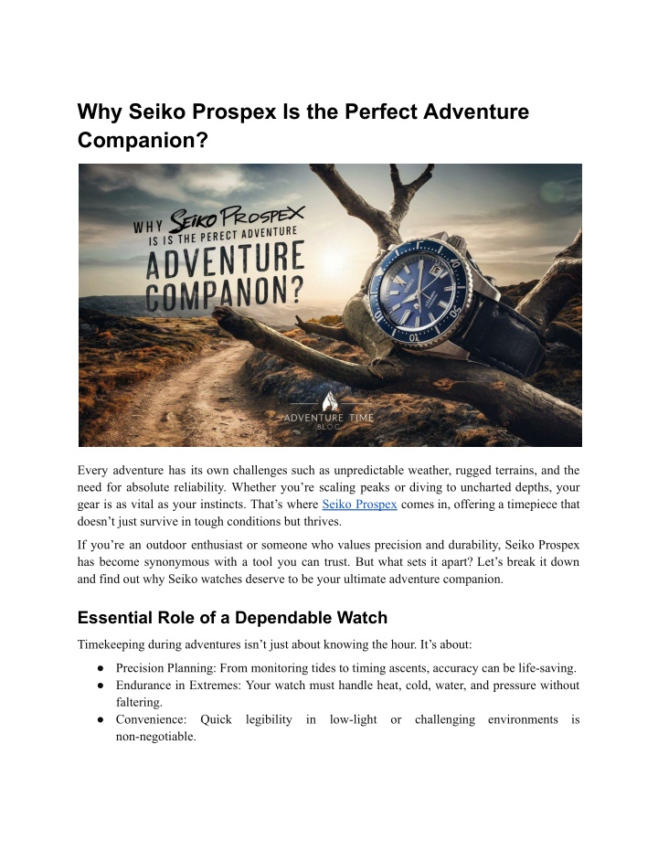 why seiko prospex is the perfect adventure