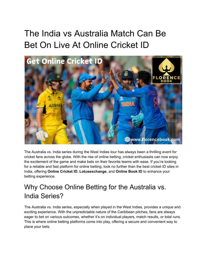 the india vs australia match can be bet on live