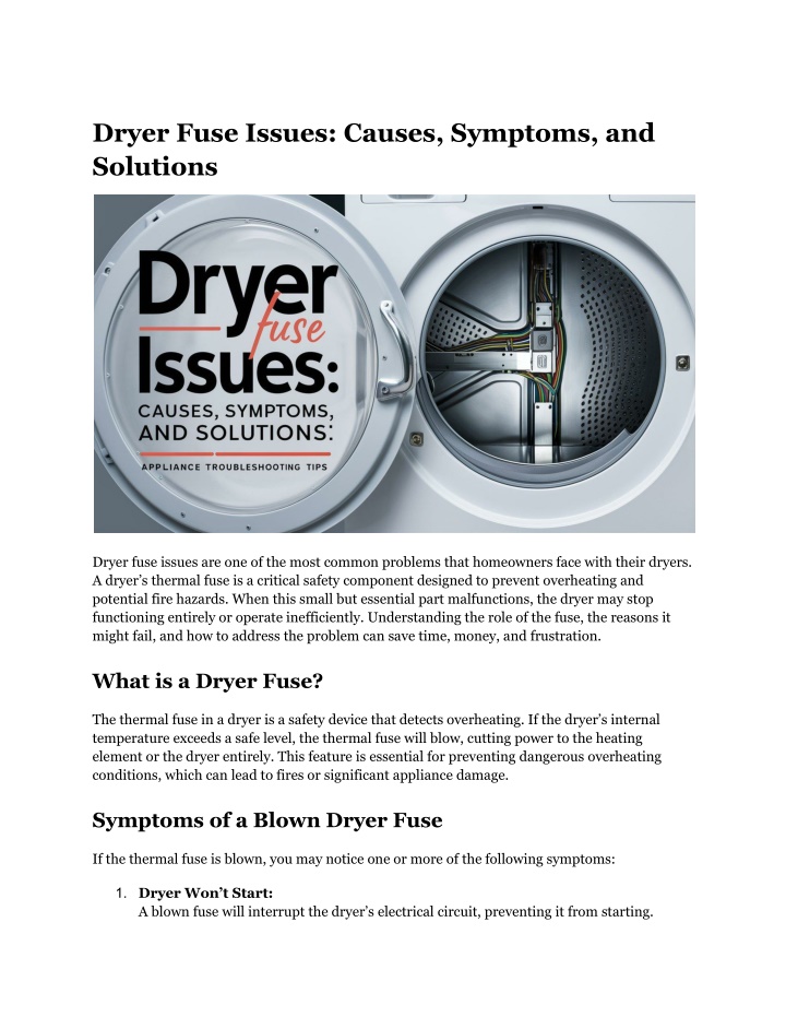 dryer fuse issues causes symptoms and solutions