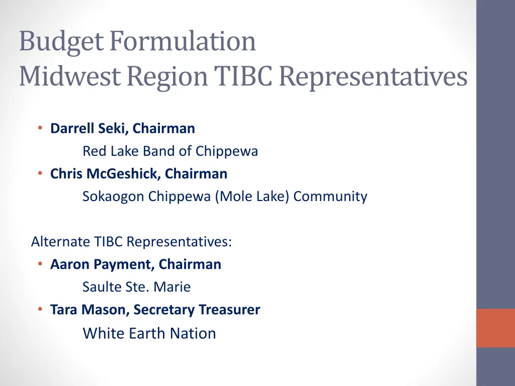 budget formulation midwest region tibc