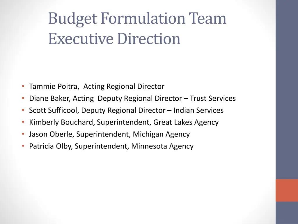 budget formulation team executive direction