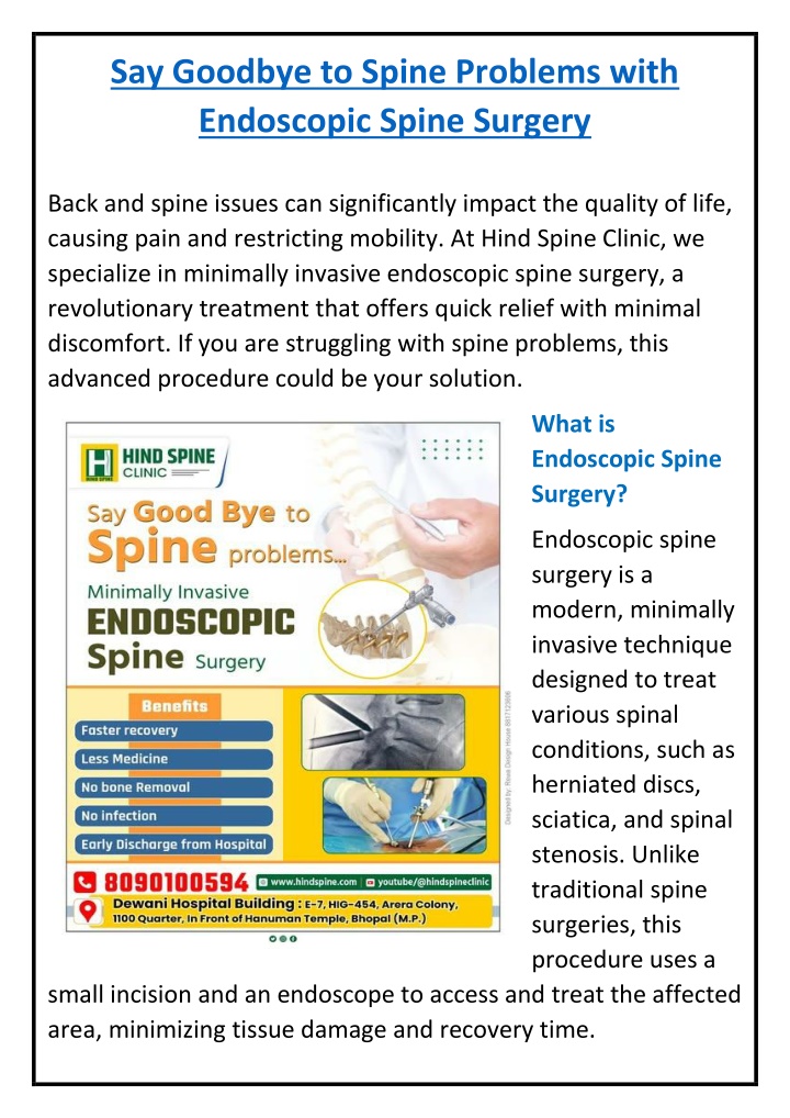 say goodbye to spine problems with endoscopic