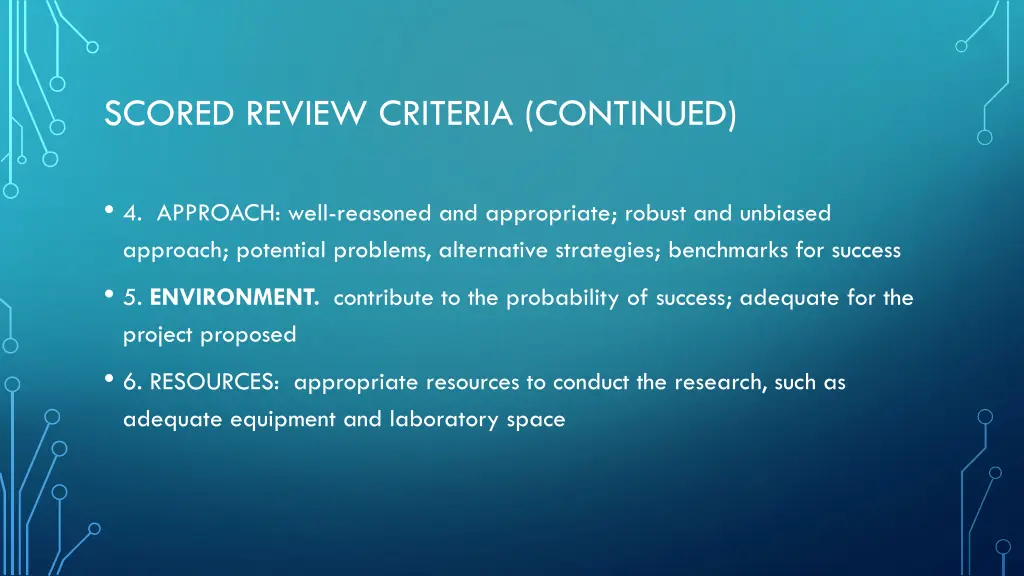 scored review criteria continued