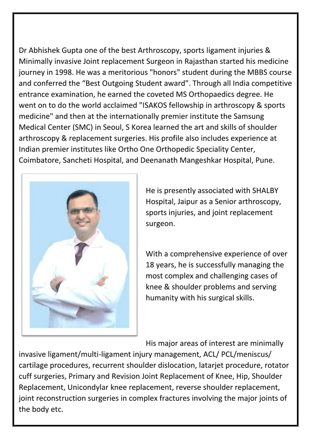 dr abhishek gupta one of the best arthroscopy