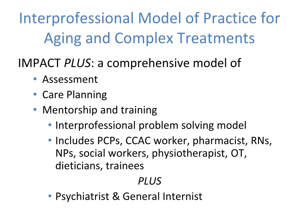 interprofessional model of practice for aging