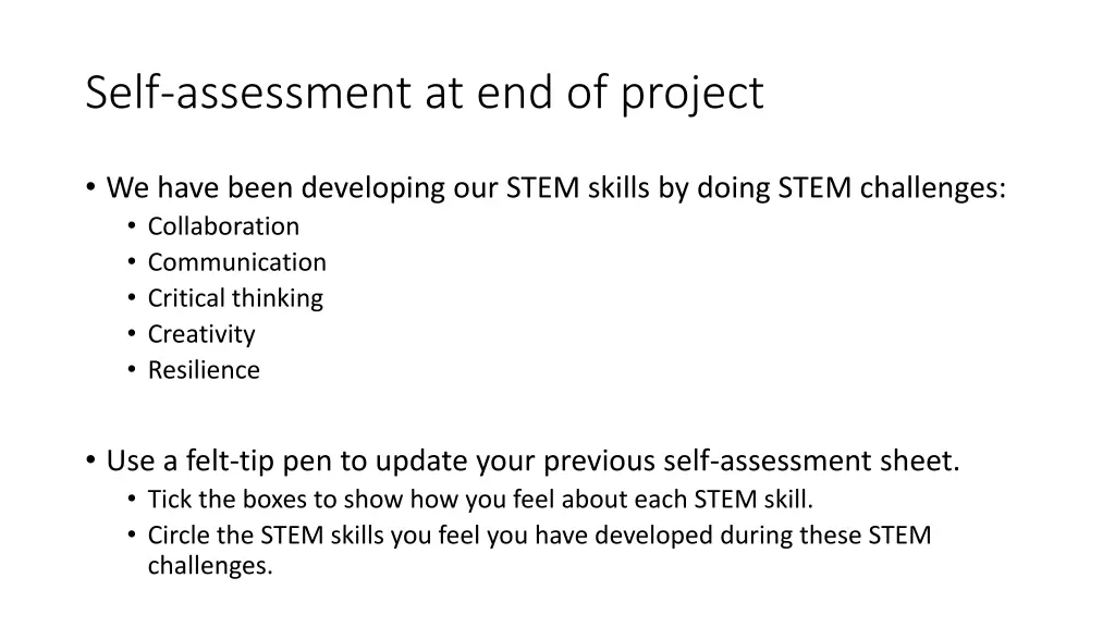 self assessment at end of project