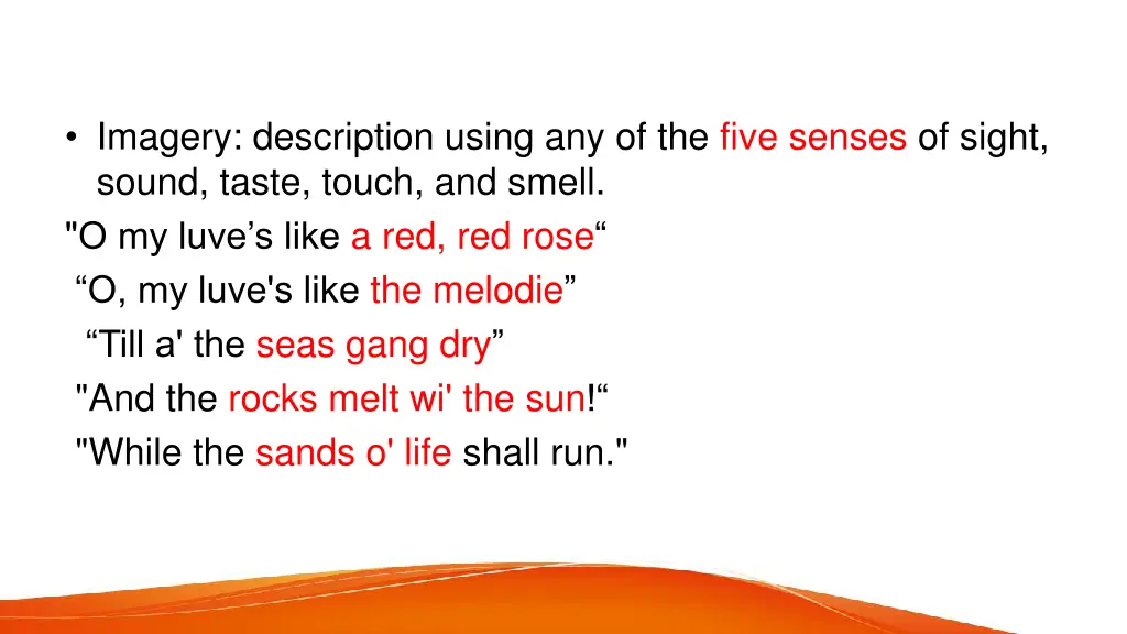 imagery description using any of the five senses