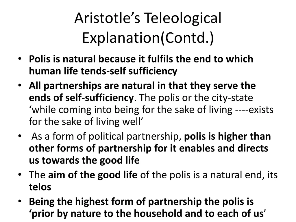 aristotle s teleological explanation contd polis