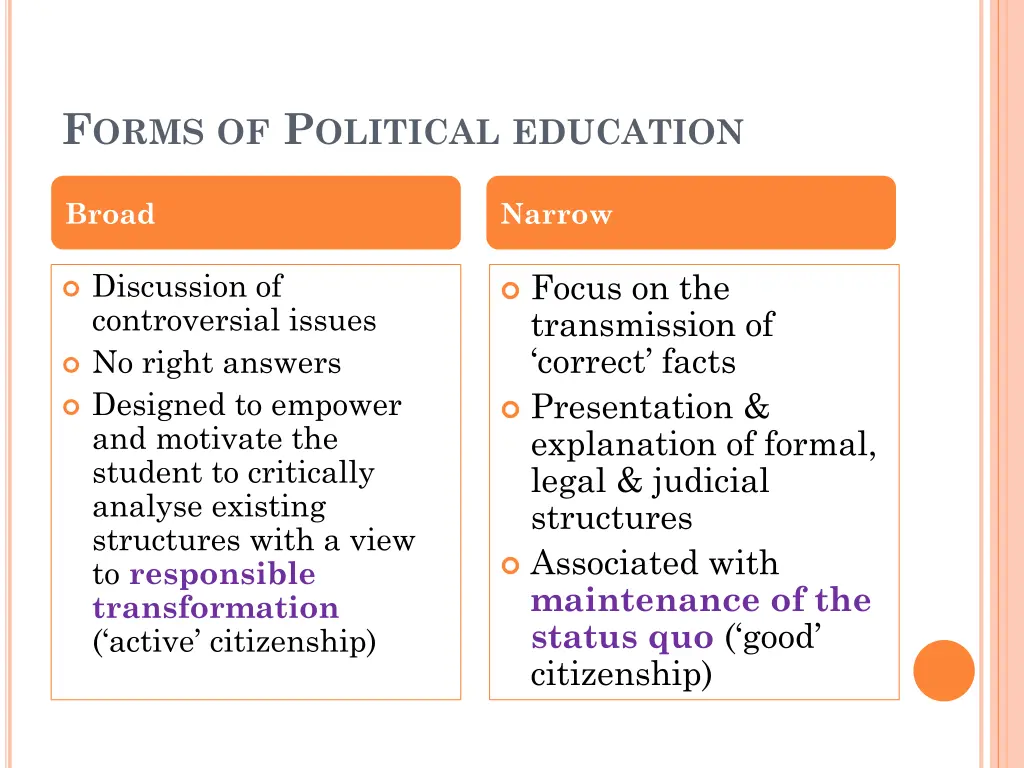 f orms of p olitical education
