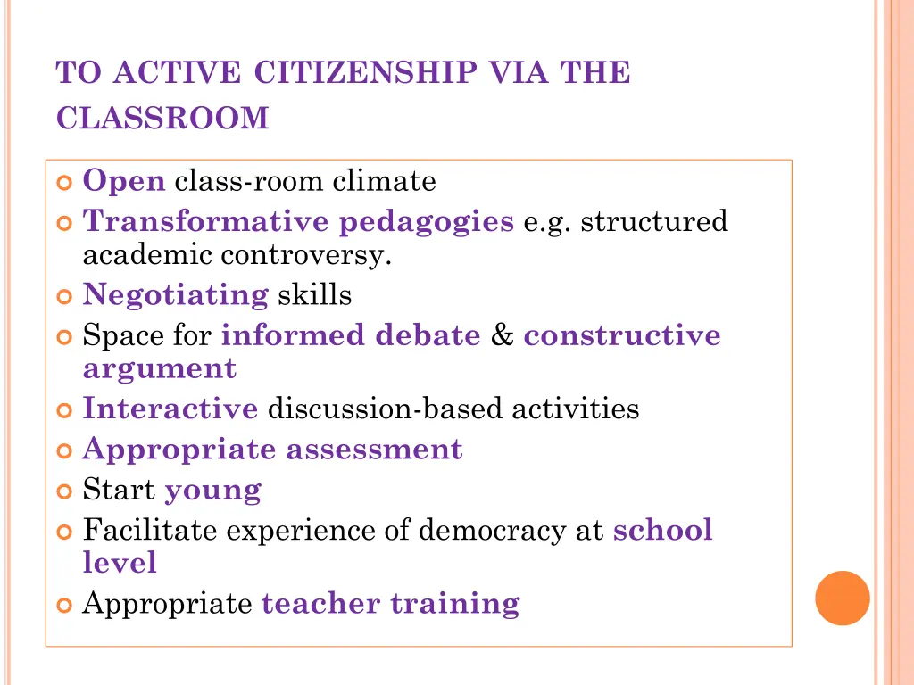 to active citizenship via the classroom