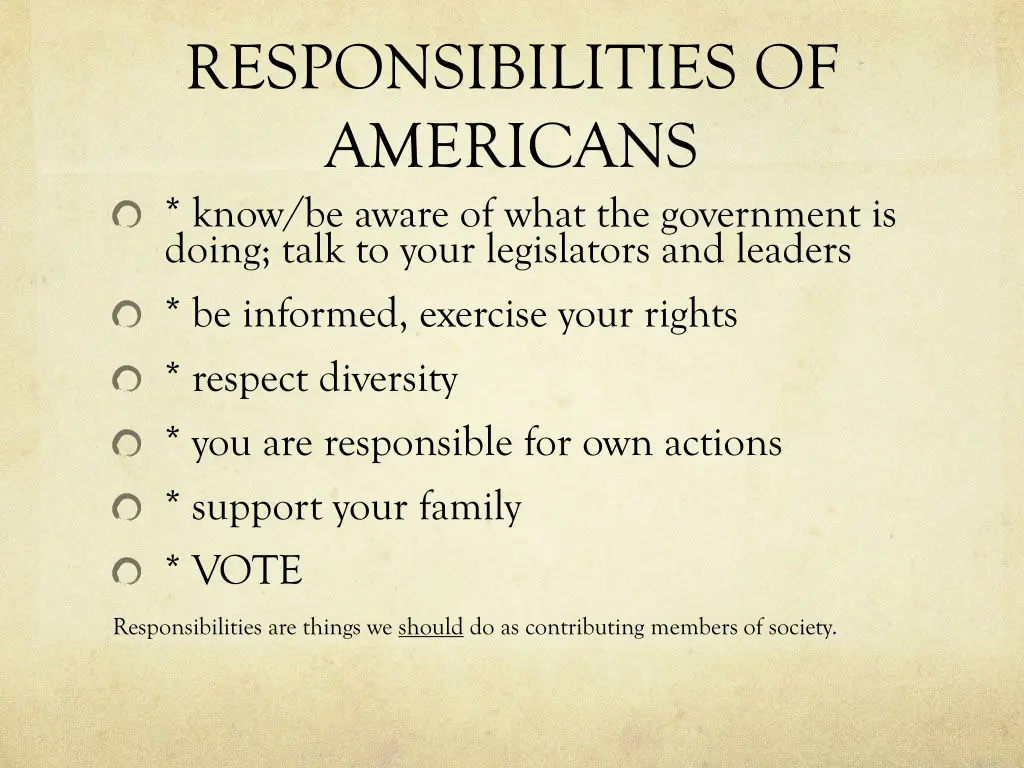 responsibilities of americans know be aware