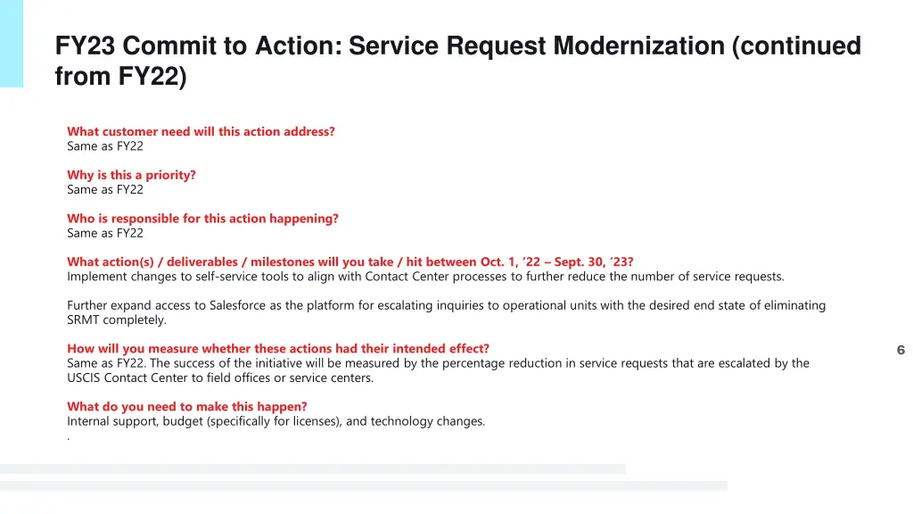 fy23 commit to action service request