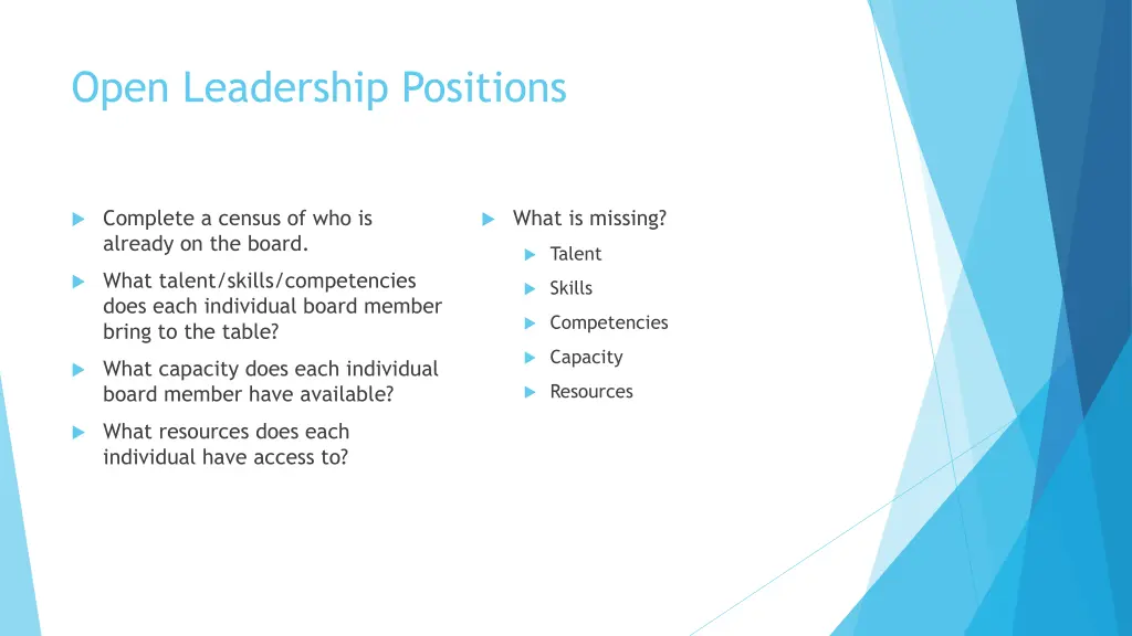 open leadership positions