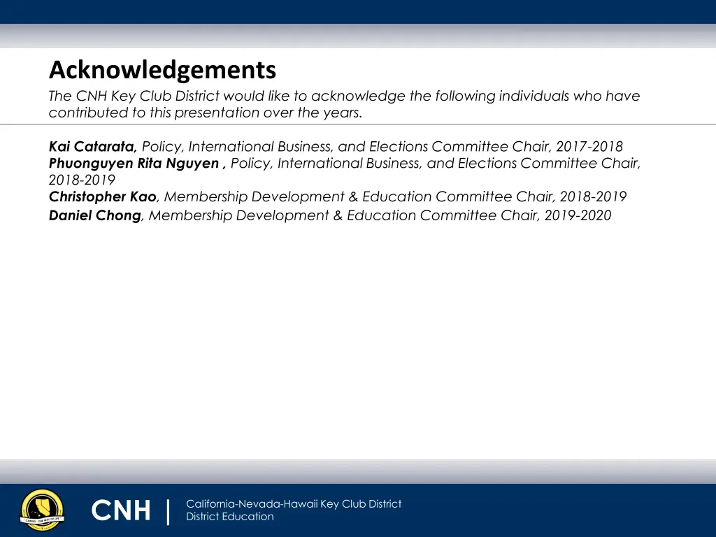 acknowledgements the cnh key club district would