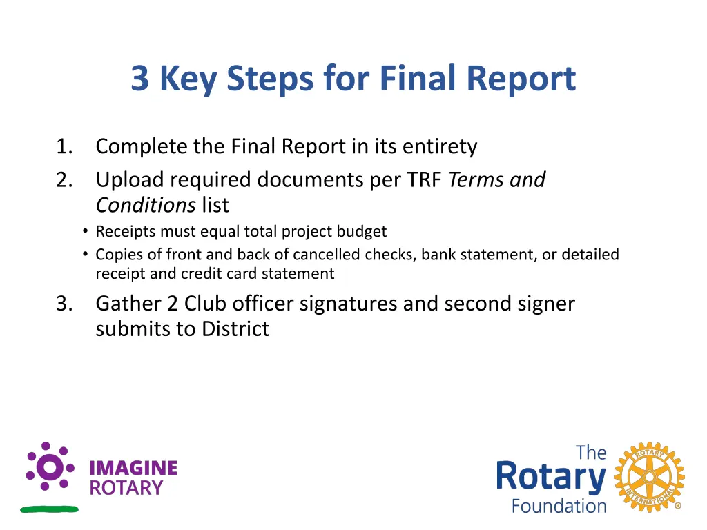 3 key steps for final report