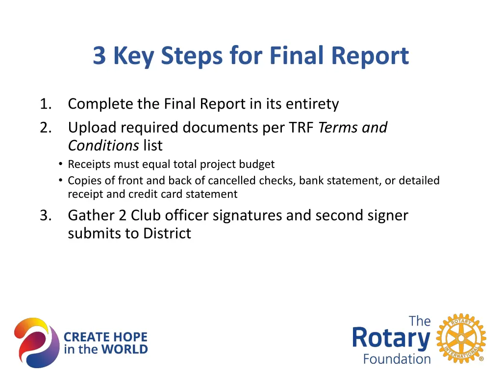 3 key steps for final report