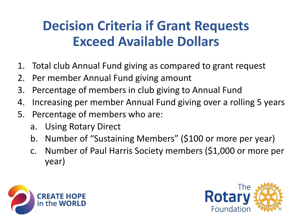 decision criteria if grant requests exceed