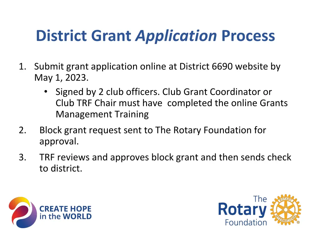 district grant application process